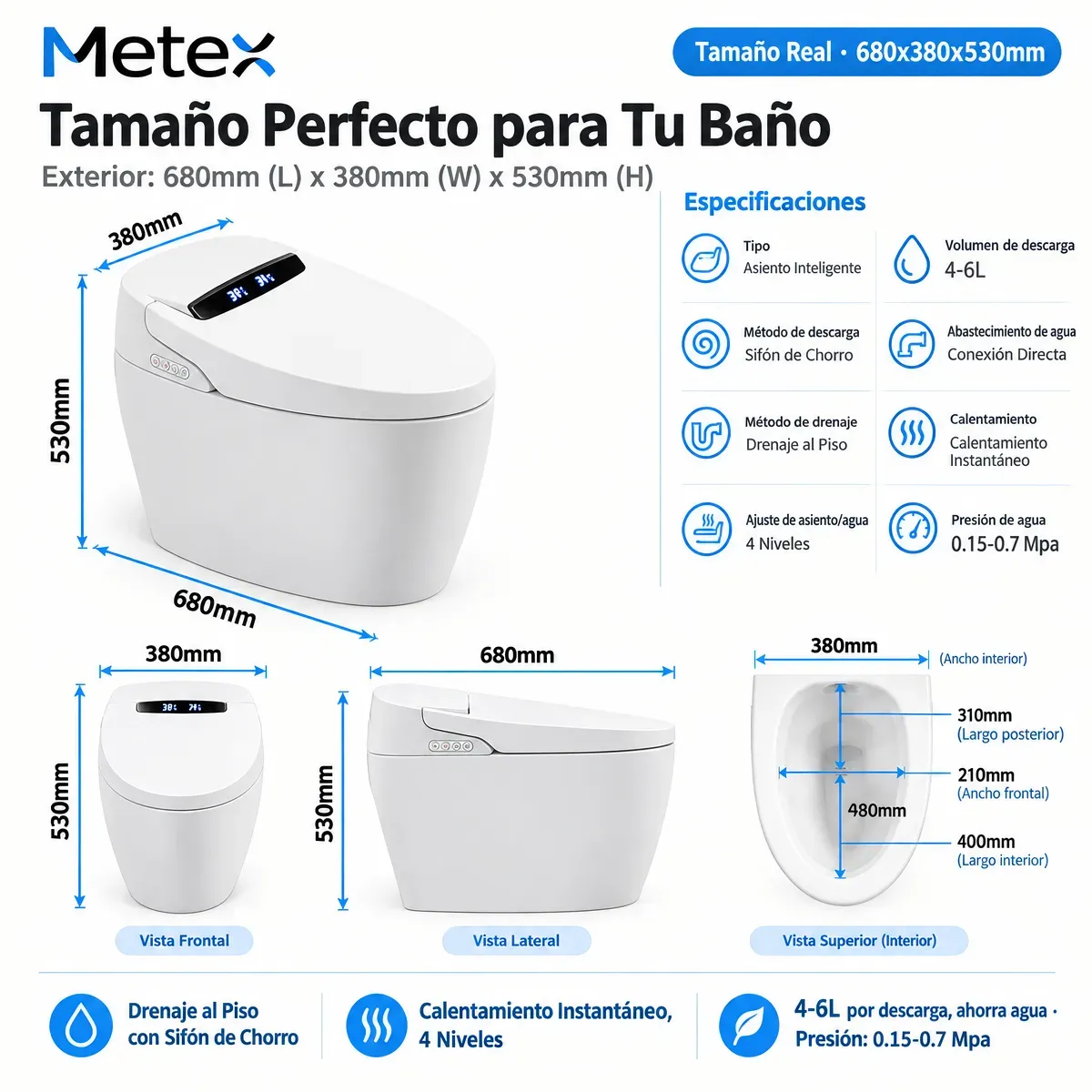 ANYHOGAR - Inodoro Inteligente Con Calefacción Automática