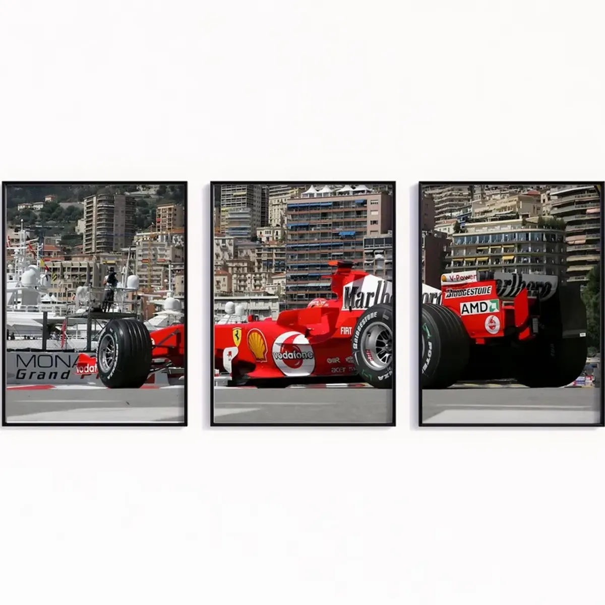 GENERICO - Set de 3 Cuadros Ferrari Fórmula 1  Gran Premio de Mónaco + Póster Michael Schumacher