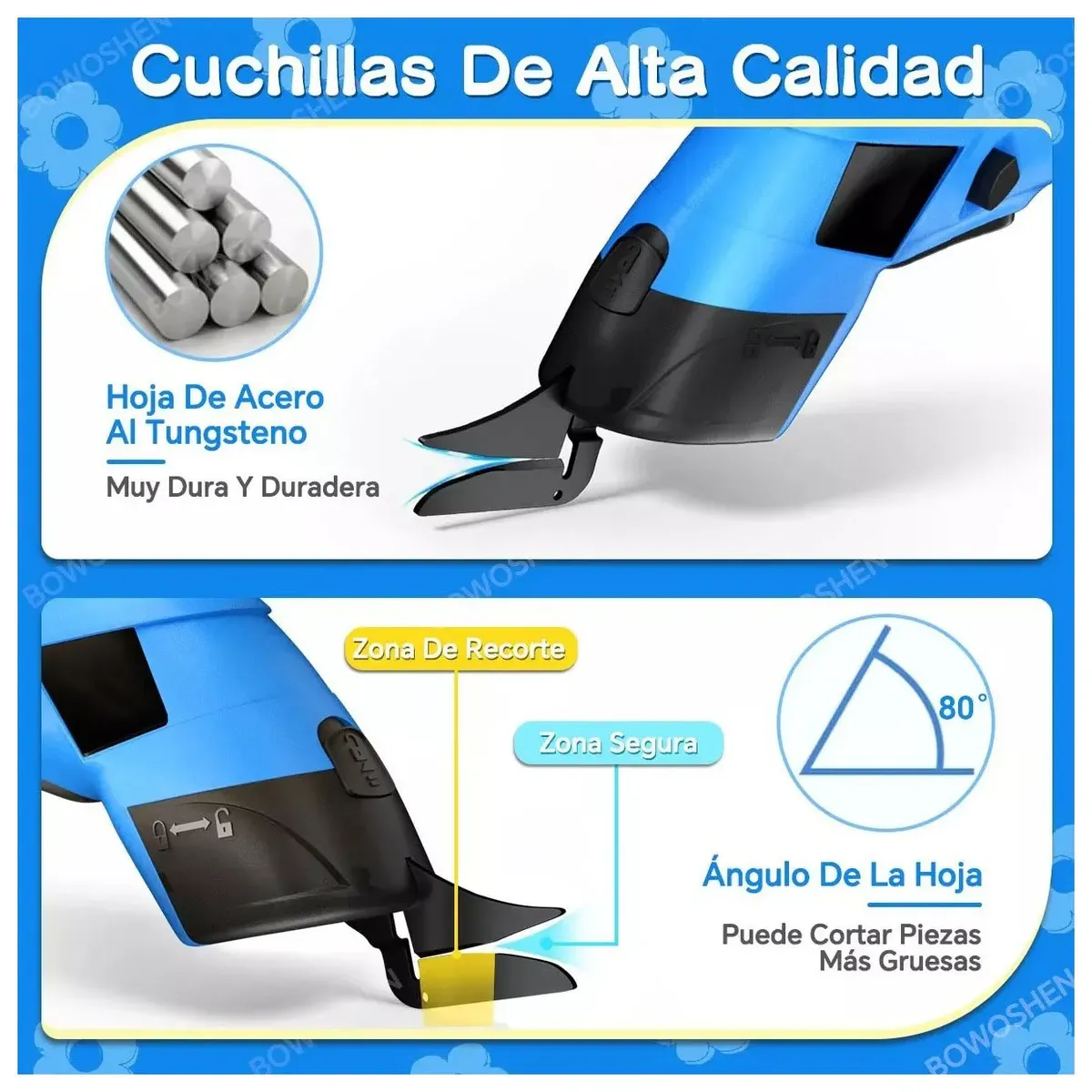 TNAKIEX - Tijera Eléctrica Inalambrica Cortadora De Telas Con 3 Cuchillas