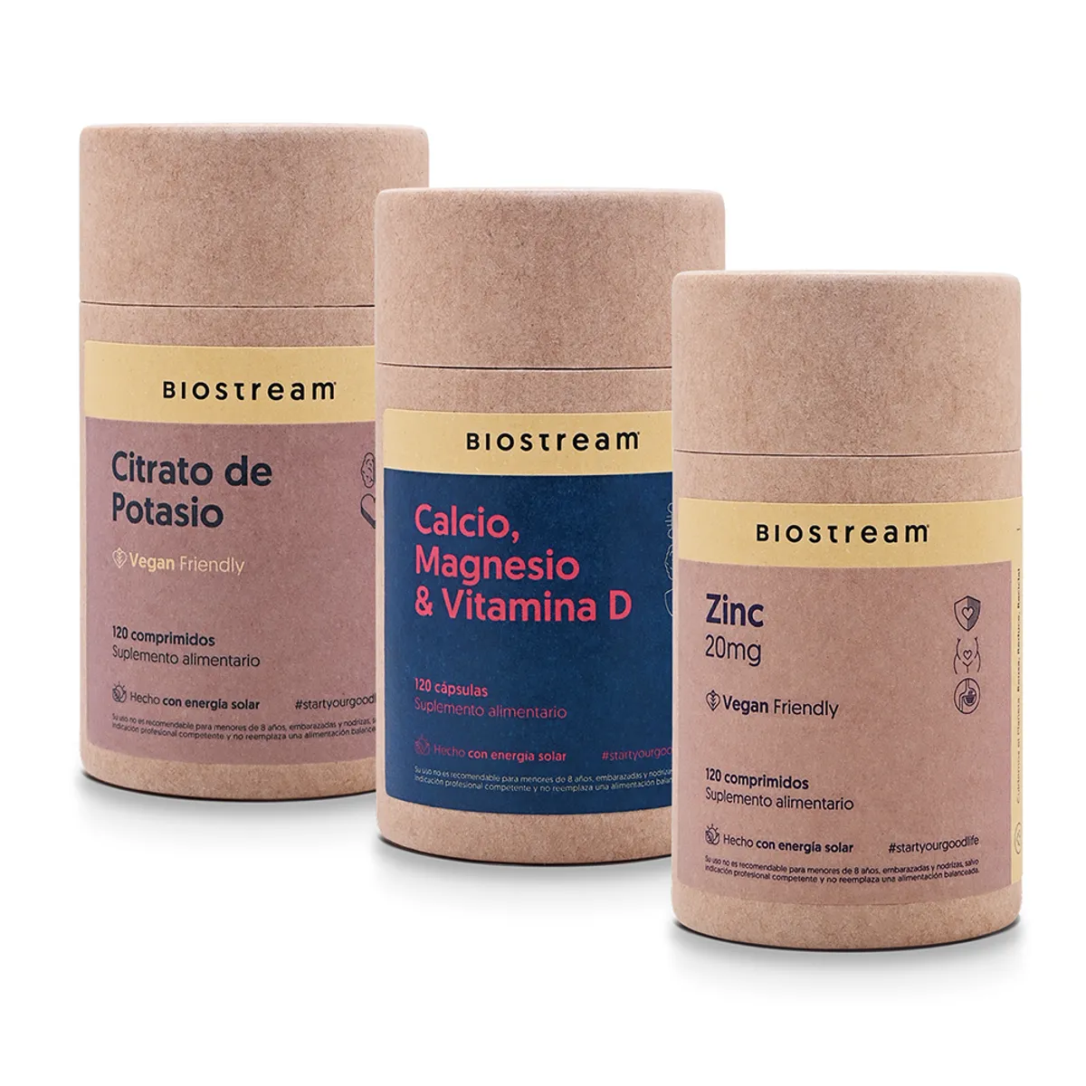 BIOSTREAM - Pack x3 Citrato De Potasio, Calcio Magnesio & Vit D, Zinc Biostream