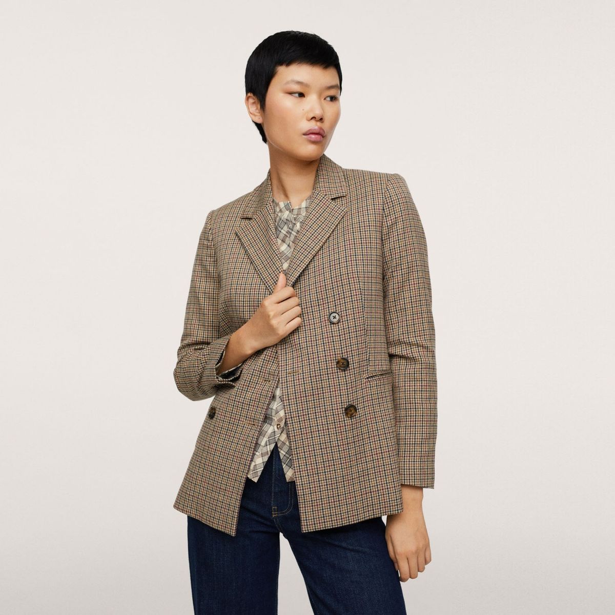 MANGO - Blazer Cruzado Cuadros Diddy Mujer