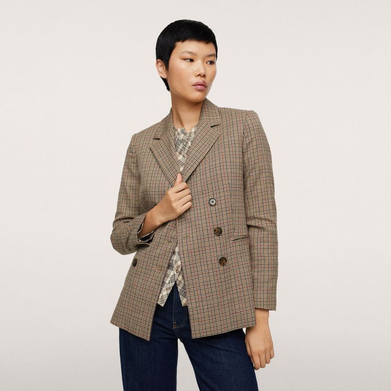 MANGO - Blazer Cruzado Cuadros Diddy Mujer