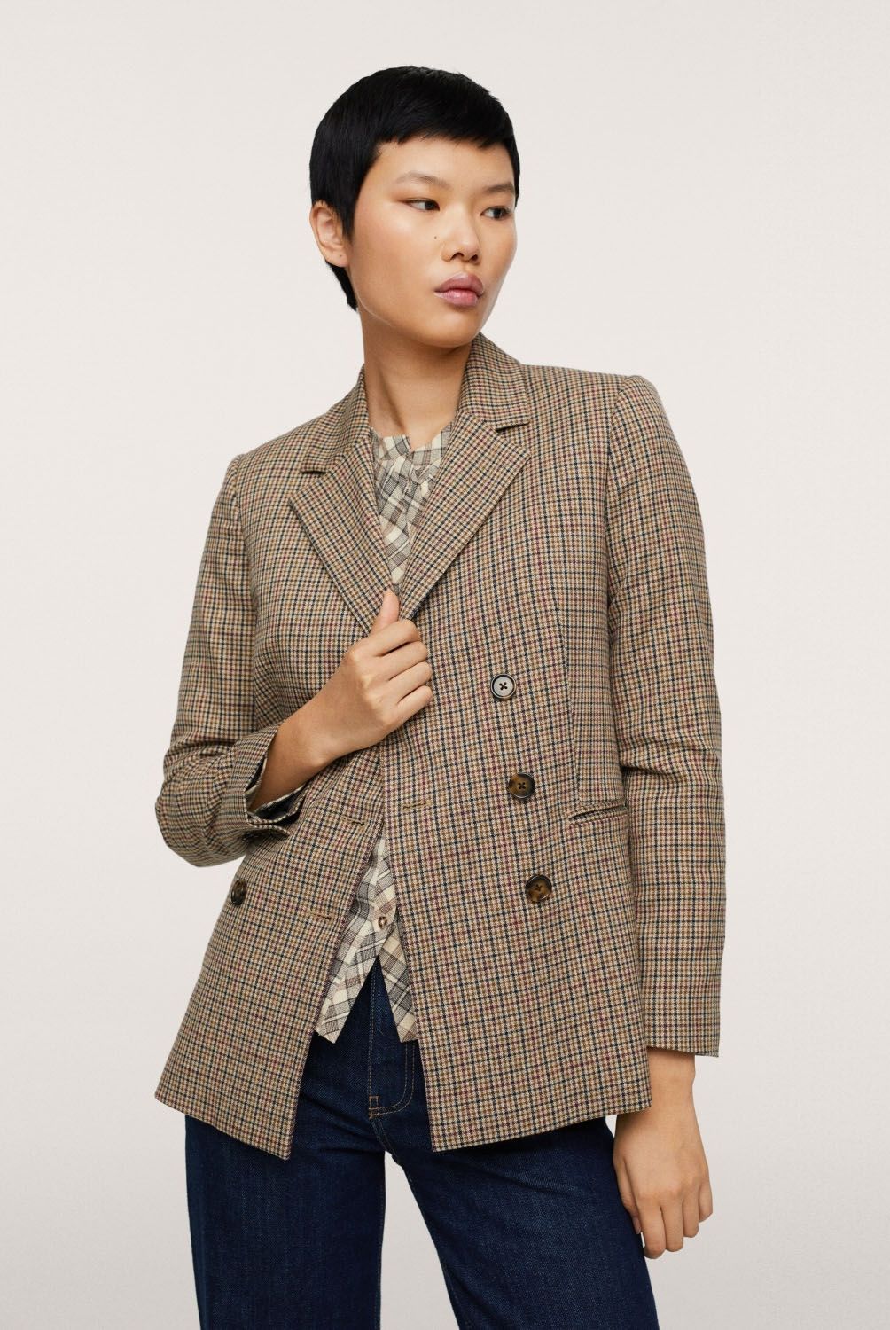 MANGO - Blazer Cruzado Cuadros Diddy Mujer