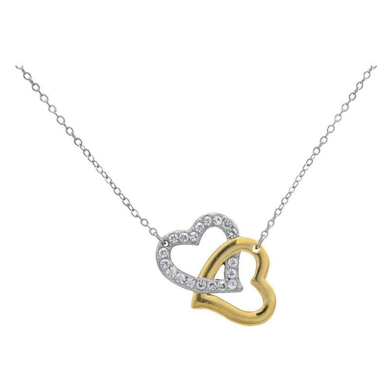 KRYSTALIA - Collar Corazones Enlazados Plata Con Oro