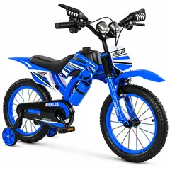 BELLETTI - Bicicleta Infantil Aro 16 Azul Estilo Motocross con Ruedas de Apoyo