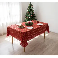 GENERICO - Mantel Navideño Rectangular 140 x 220 cm - Rojo Pinos Dorados