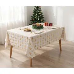 GENERICO - Mantel Navideño Rectangular 140 x 220 cm - Blanco Pinos Dorados