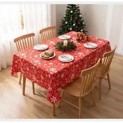 GENERICO - Mantel Navideño Rectangular 140 x 220 cm - Rojo Copos de Nieve