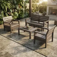 RIMAX - Juego Sala Terraza Living 4 Puestos con Mesa Ideal Exterior - Marrón Claro -