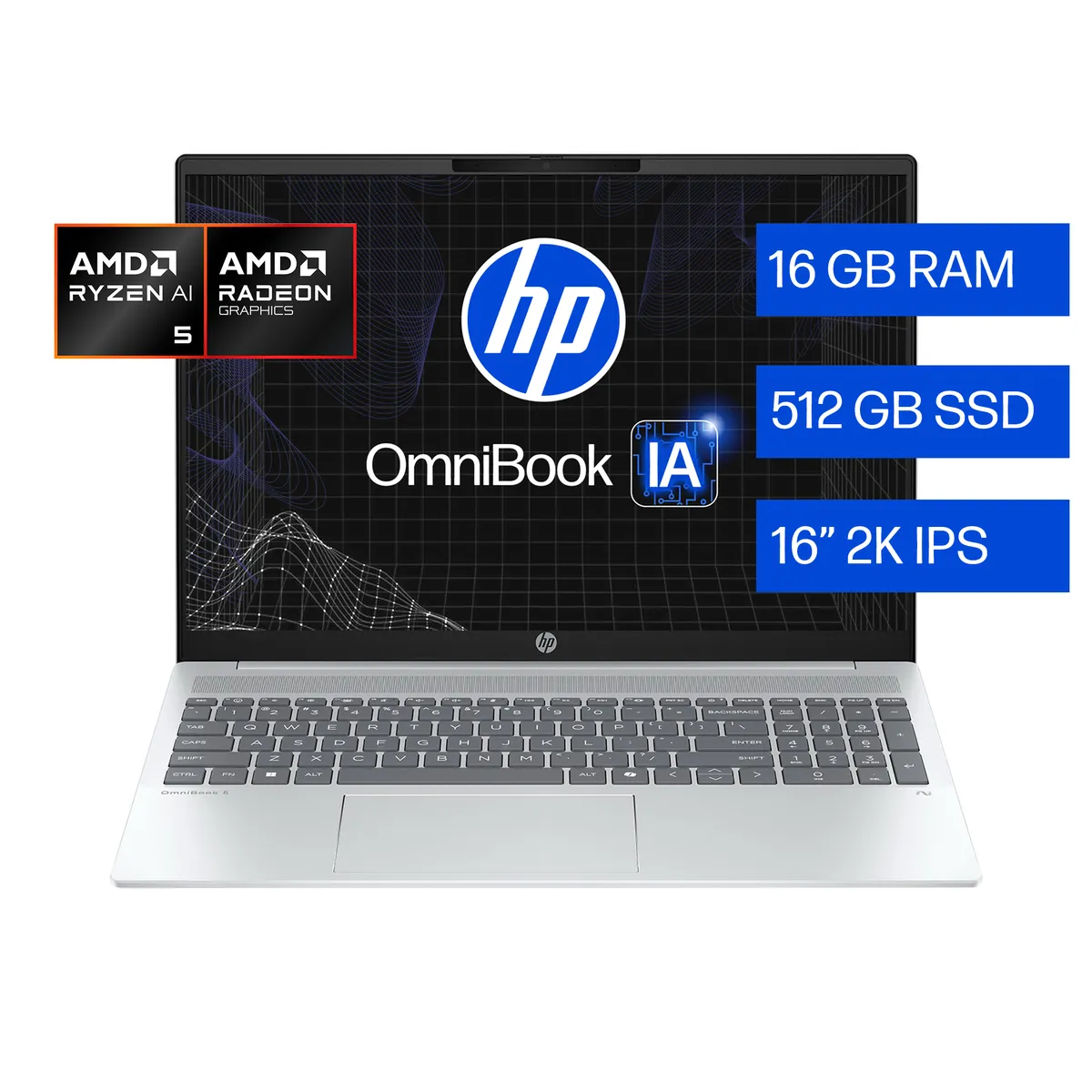 HP - Notebook HP OmniBook 5 AI 16-ag1051la AMD Ryzen AI 5 16GB RAM 512GB SSD 16" 2K Windows 11 Home