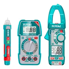 TOTAL TOOLS - Kit Tester Pinza Amperimetrica + Multimetro Digital + Detector de Voltaje Total