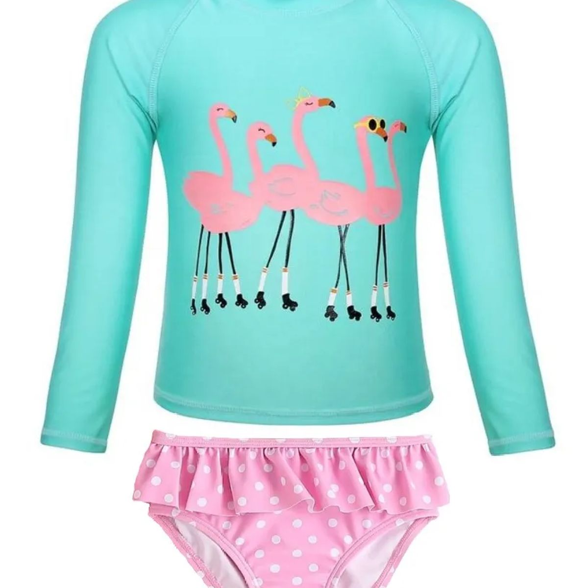 ALMA & DECO - Traje de Baño Niña Flamencos 2 Piezas Polera Manga Larga
