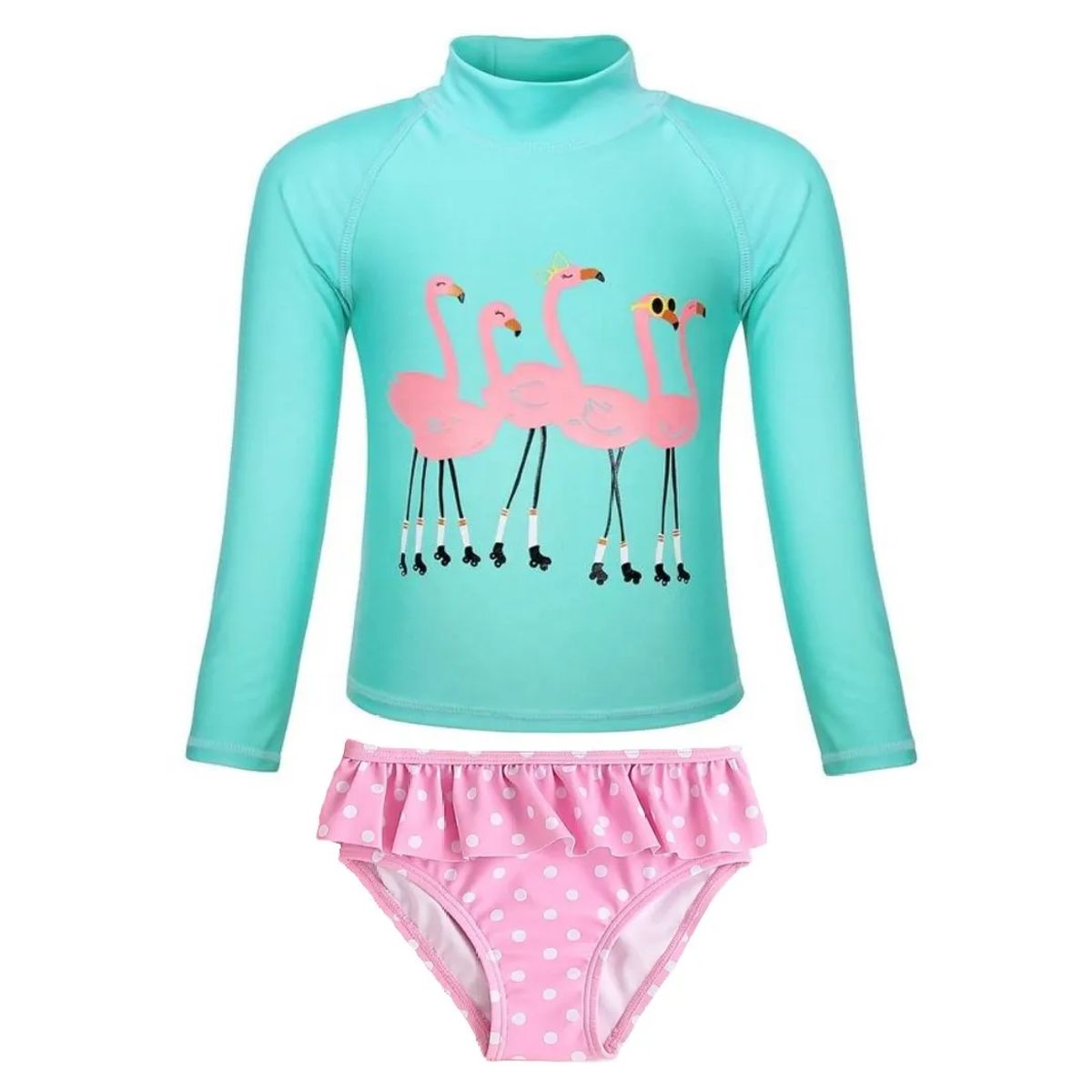 ALMA & DECO - Traje de Baño Niña Flamencos 2 Piezas Polera Manga Larga