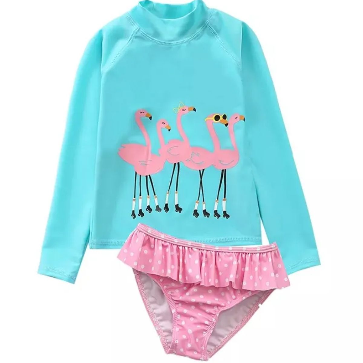 ALMA & DECO - Traje de Baño Niña Flamencos 2 Piezas Polera Manga Larga