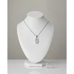 GENERICO - Set Mano de Fátima | Collar y Aros con Micro Circones Blancos