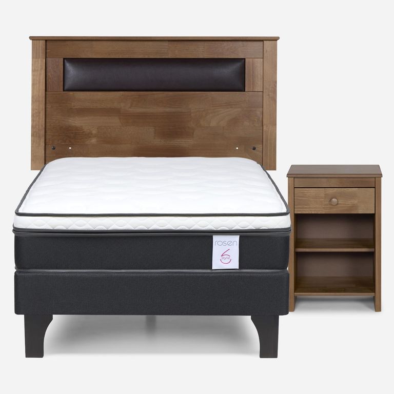 Cama Europea New Style 6 1.5 Plazas x 2.00 mt + Respaldo + 1 Velador