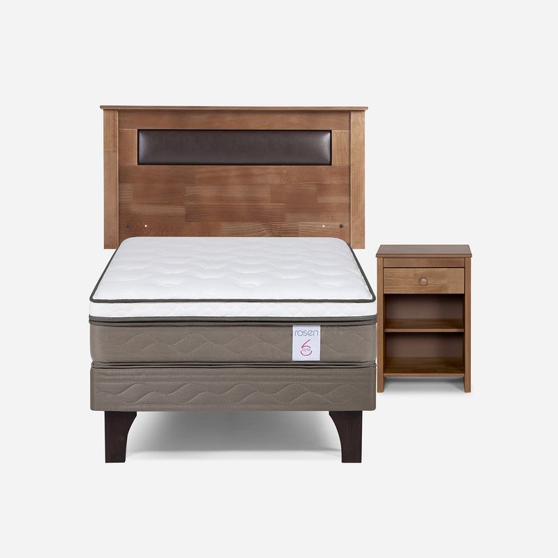 ROSEN - Cama Europea New Style 6 1.5 Plazas + Respaldo + Velador Rosen