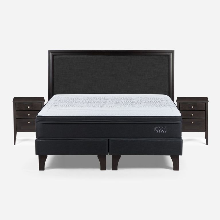 Cama Europea Tempo 2 Plazas x 2.00mt Base Dividida + Respaldo + 2 Veladores