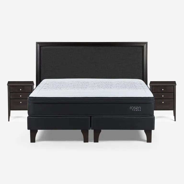 Cama Europea Tempo King x 2.00mt Base Dividida + Respaldo + 2 Veladores