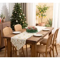 GENERICO - Camino de Mesa Navideño Dorado 33 x 180 cm - Blanco Renos