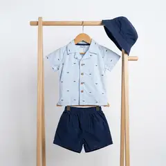 GENERAC - Conjunto Para Niño De Polera Con Botones Y Short + Gorro 3 Prendas