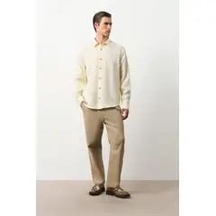 VELEZ - Vélez Camisa Manga Larga En Lino Para Hombre Silueta Semi Ajustada Amarillo