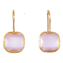 GENERICO - Aros de piedra ojo de gato con baño de oro 22k