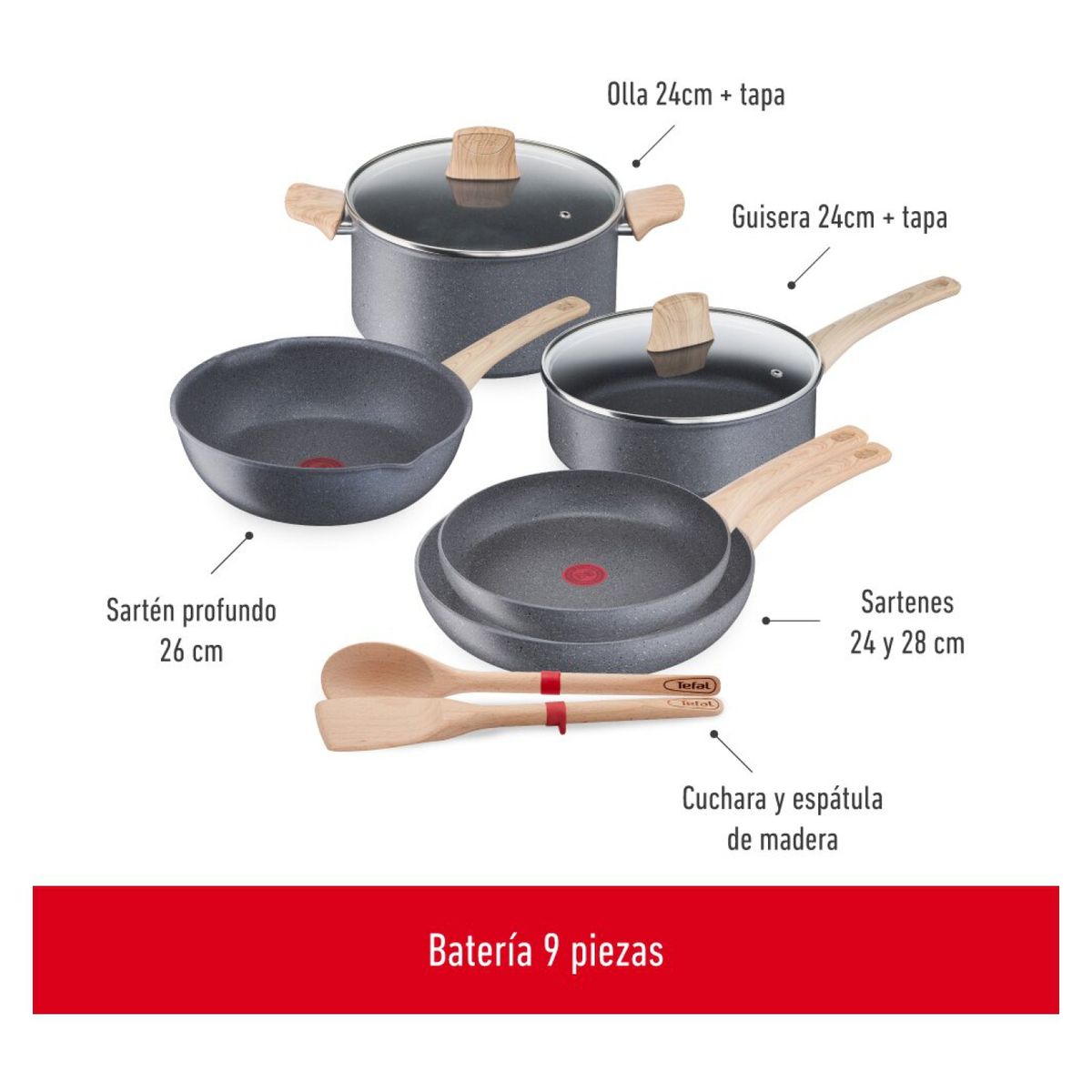 TEFAL - Batería 9 Piezas Natural Force
