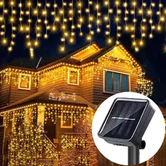 IRM - Cortina De Luces Solares Cascada Led 5 Metros Exterior Jardin Terraza Decoracion Calida