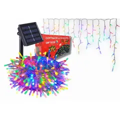 IRM - Luces Solares Cascada Cortina Led 5 Metros x 70 cm Para Exterior Techo Jardin Multicolor