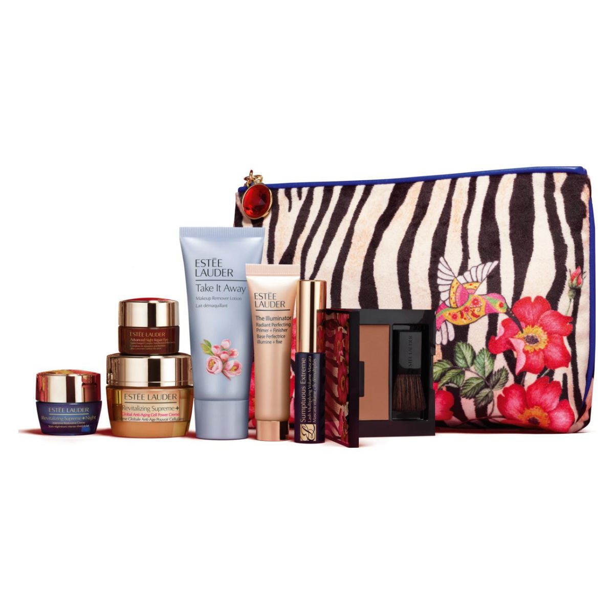 ESTEE LAUDER - Set Tratamiento Facial Desmaquillante 30ml + Crema Hidratante 15ml + Crema de Noche 7ml + Contorno de Ojos 5ml + Bronceador + Iluminador 15ml + Máscara de Pestañas 2.8ml