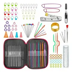 GENERICO - Set 100 Agujas De Acero Para Crochet Con Accesorios Y Tijera