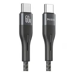 YESIDO - Cable Usb Tipo C A Usb C Largo 1 Metro 60w Para iPhone Samsung CA156 Negro