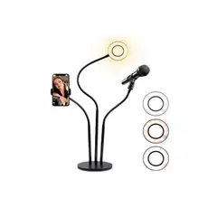 GENERICO - Anillo Aro Luz Led Soporte Teléfono 3 En 1 Soporte Micrófono