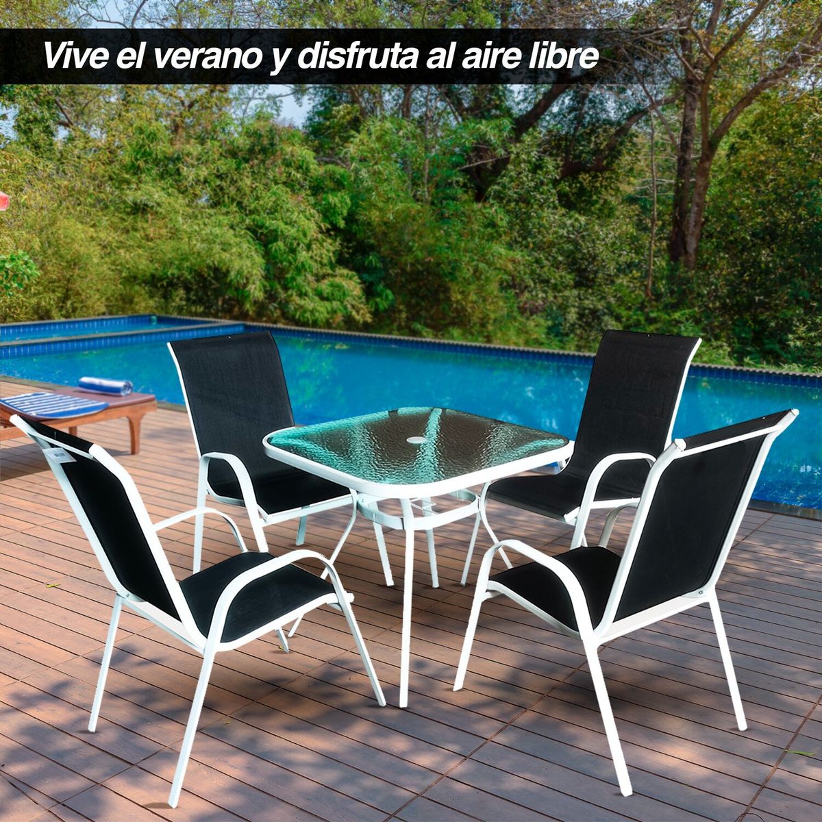 NOVAHUS - Juego De Terraza Mesa Cuadrada 72X80X80 Cm Negro