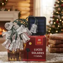 IRM - Luces Solares Navidenas 20 LED Campanas Calidas Encendido Automatico Arbol de Navidad Exterior