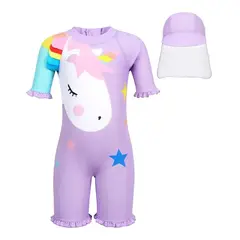 ALMA & DECO - Traje de Baño Niña Unicornio Más Gorra para Sol Color Lavanda