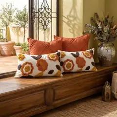 TODOHOGAR SANTIAGO DE CHILE - Set De 4 Cojines Decorativos Retro Floral Naranja Terracota
