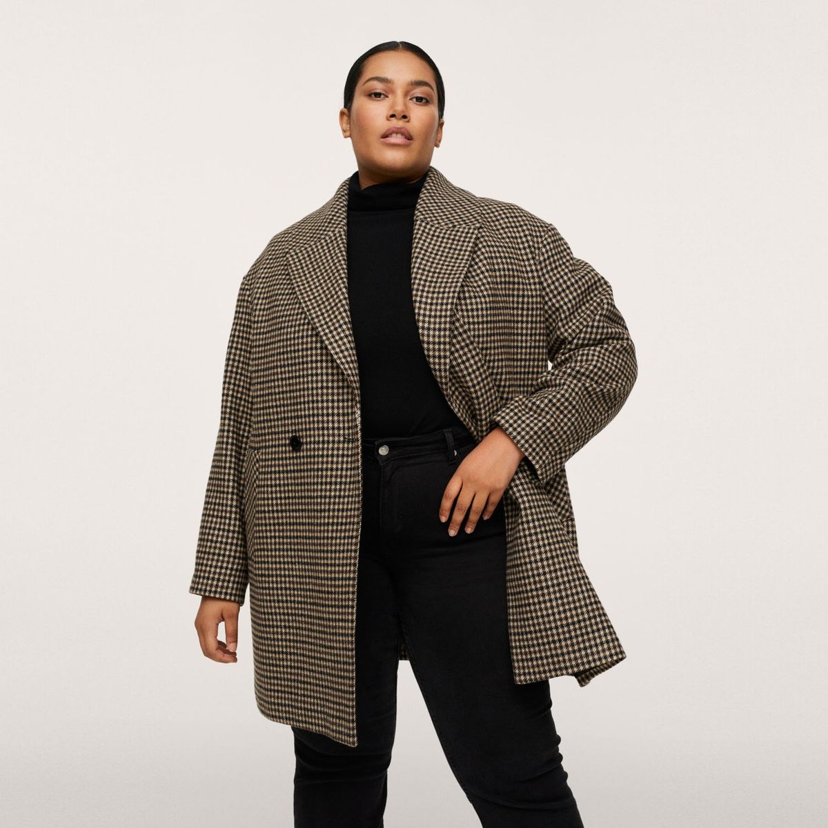 MANGO - Abrigo Oversize Cuadros Mujer