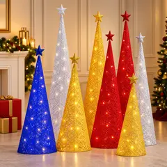 GENERICO - Árbol de Navidad Decorativo 180 cm con Estrella Pirámide Luces LED Plateado