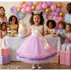 ALMA & DECO - Vestido Unicornio Happy Birthday con Banda Cumpleañera