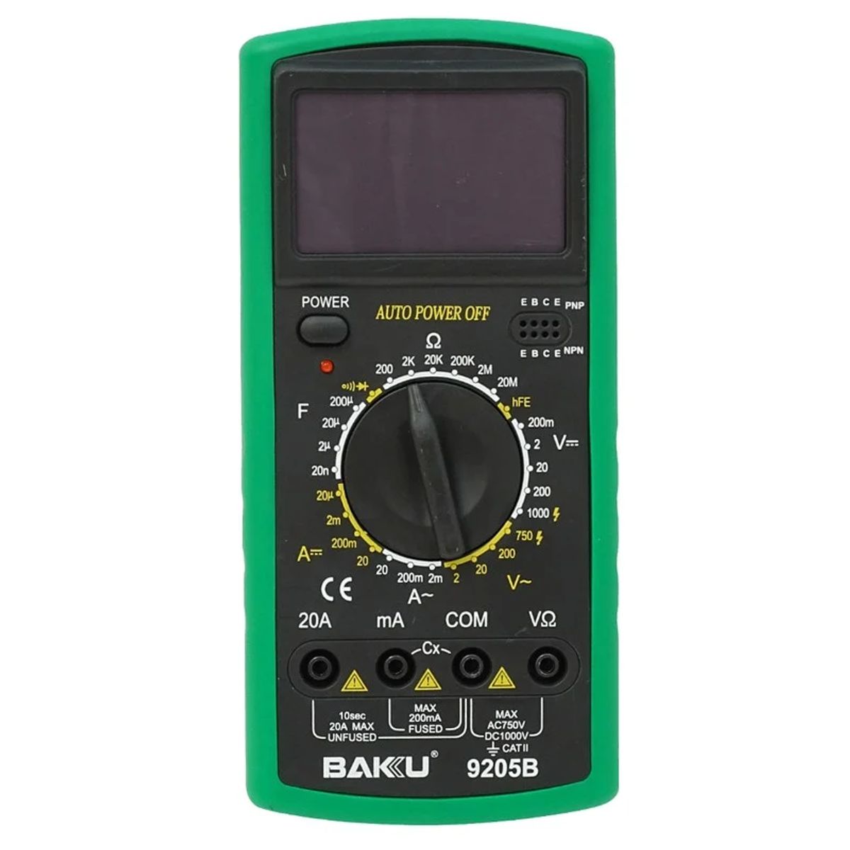BAKU - MULTI-1 BAKU Multímetro Digital BK-9205B con Batería de 9V Incluida, Escala 1000VDC, 750VAC y 10A