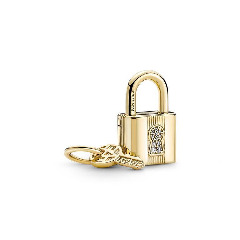 Charm Canadado Y Llave Recubrimiento De Oro 14K Mujer