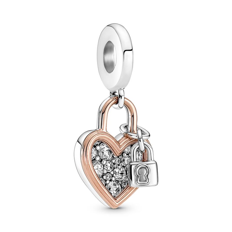 PANDORA - Charm Doble Candado Corazón Oro Rosa Mujer Pandora