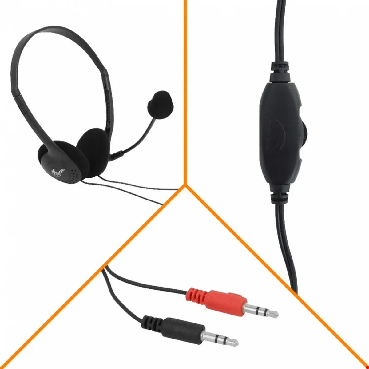 XTECH - XTS-220 XTECH Diadema con Audífonos Estéreo y Micrófono Integrado 2 Conectores 3.5mm Macho