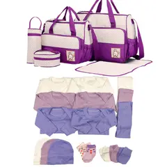 GENERICO - Pack Bolso 5 Piezas + Ajuar 18 Piezas 0/3 Meses Morado/Lila