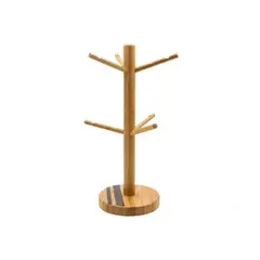 GENERICO - Porta Tazas Pie Bambú 6 Ganchos Árbol Organizador Cocina 33x12cm
