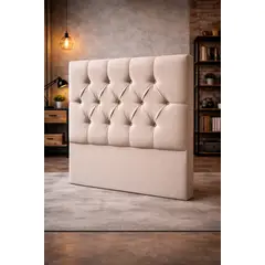 GENERICO - Respaldo de Cama Element 1,5 Plazas Capitoné Tapizado en Lino Beige 105x130 cm