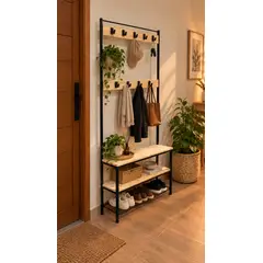 GENERICO - MUEBLE RECIBIDOR INDUSTRIAL 3 en 1 NT PERCHERO, ZAPATERO Y BANCA