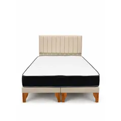 GENERICO - Cama 2 Plazas Beige con Colchón y Respaldo Lineal en Lino